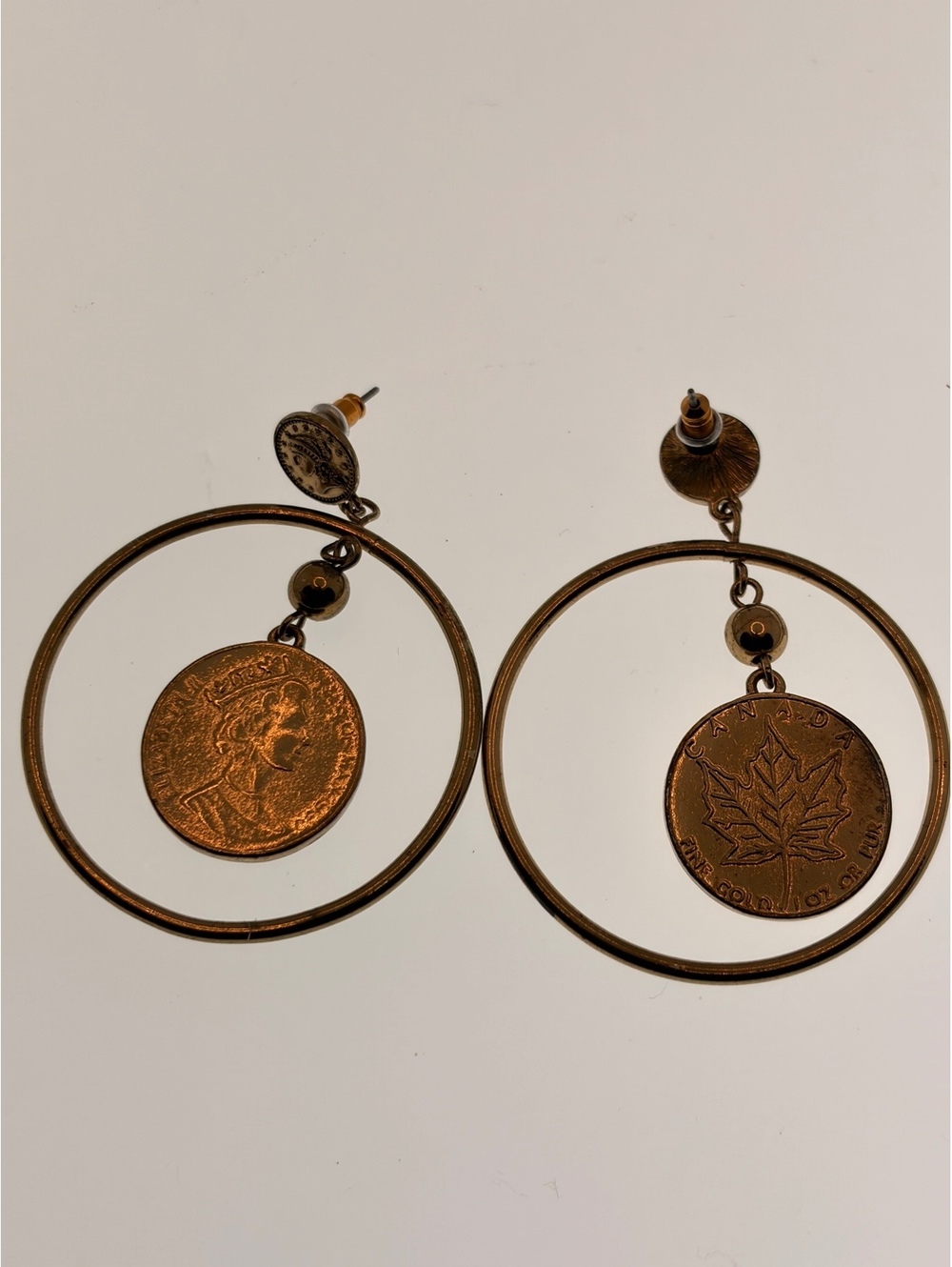 Coin hoop dangle earrings